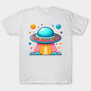 cute colorful flying saucer ufo T-Shirt